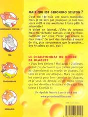 Geronimo Stilton T.26 ; le championnat du monde des blagues - 4ème de couverture - Format classique