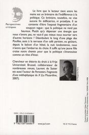 De l'indifférence en politique - 4ème de couverture - Format classique