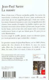 La nausée - 4ème de couverture - Format classique