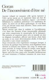 De l'inconvenient d'être né - 4ème de couverture - Format classique