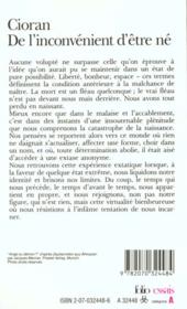 De l'inconvenient d'être né - 4ème de couverture - Format classique