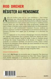 Résister au mensonge : vivre en chrétiens dissidents - 4ème de couverture - Format classique