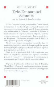 Eric-Emmanuel Schmitt ou les identités bouleversées - 4ème de couverture - Format classique