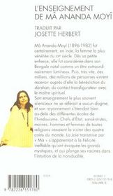 Spiritualites vivantes poche - t24 - l'enseignement de ma ananda moyi (espaces libres - spiritualite - 4ème de couverture - Format classique