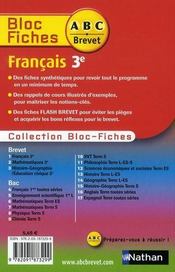Mes Fiches Abc Du Brevet T.1 ; Français ; 3ème - 4ème de couverture - Format classique