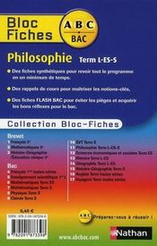 Abc Du Bac T.11 ; Philosophie ; Terminale L/Es/S ; Bloc Fiches - 4ème de couverture - Format classique