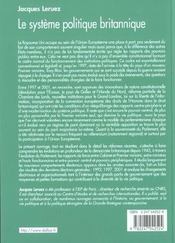 Le système politique britannique ; de Winston Churchill à Tony Blair (2e édition) - 4ème de couverture - Format classique