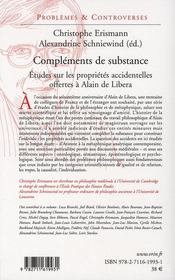 Compléments de substance ; études sur les propriétés accidentelles offertes à Alain de libéra - 4ème de couverture - Format classique