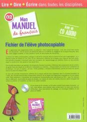 Mon manuel de français ; CE2 ; fichier de l'élève photocopiable + CD audio - 4ème de couverture - Format classique