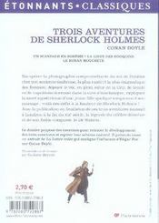 Trois aventures de Sherlock Holmes - 4ème de couverture - Format classique