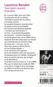 Yves Saint Laurent - 4ème de couverture - Format classique