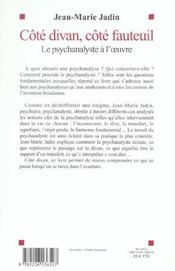 Cote divan, cote fauteuil - le psychanalyste a l'oeuvre - 4ème de couverture - Format classique