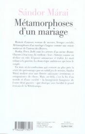 Métamorphoses d'un mariage - 4ème de couverture - Format classique