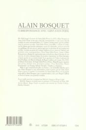 Les Cahiers De La Nrf ; Alain Bosquet Correspondance Avec Saint-John Perse - 4ème de couverture - Format classique