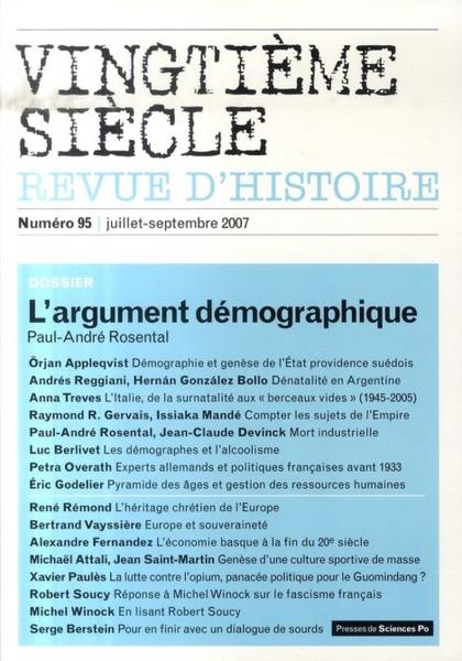 Revue vingtième siècle N.95 ; l'argument démographique