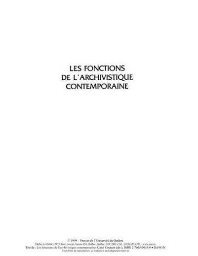Les Fonctions De L Archivistique Contemporaine Livre France Loisirs Les Fonctions De L Archivistique Contemporaine Livre France Loisirs