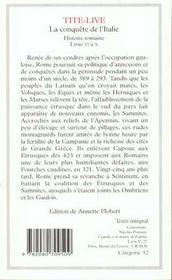 Histoire romaine ; livre VI à X ; la conquête de l'Italie - 4ème de couverture - Format classique