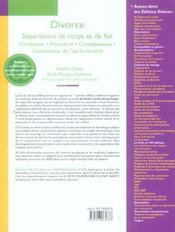 Divorce ; Separations De Corps Et De Fait ; Conditions, Procedure, Consequences, Contentieux (19e Edition) - 4ème de couverture - Format classique