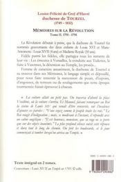 Mémoires sur la Révolution t.2 (1791-1795) - 4ème de couverture - Format classique