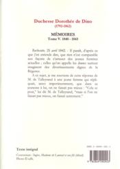 Mémoires t.5 (1841-1843) - 4ème de couverture - Format classique