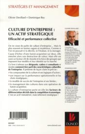 Culture d'entreprise : un actif stratégique ; efficacité et performance collective - 4ème de couverture - Format classique