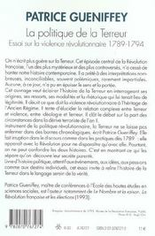 La politique de la Terreur ; essai sur la violence révolutionnaire, 1789-1794 - 4ème de couverture - Format classique