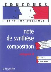 Vente  Note De Syntehe, Composition ; Categorie B  - Rémi Leurion 