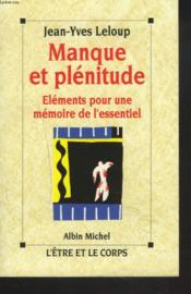 Manque Et Plenitude - Elements Pour Memoire... - Couverture - Format classique