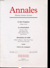 Annales Histoire Sciences Sociales N.59/2 ; Le Don D'Organes ; La Romanisation ; Révolution Et Crédit ; Histoire Des Campagnes - Couverture - Format classique