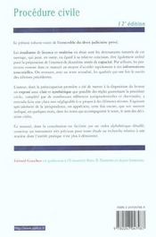 Procedure Civile ; 12e Edition - 4ème de couverture - Format classique