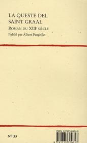 La Queste Del Saint Graal ; Roman Du Xiii Siecle - 4ème de couverture - Format classique