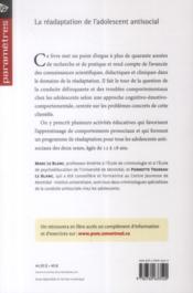 La réadaptation de l'adolescent antisocial - 4ème de couverture - Format classique