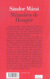 Memoires de hongrie - 4ème de couverture - Format classique
