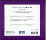 Marguerite Duras, le ravissement de la parole - 4ème de couverture - Format classique