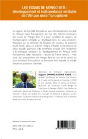 Les essais de mongo beti : développement et indépendance véritable de l'Afrique noire francophone ; esquisse d'analyse de contenu - 4ème de couverture - Format classique