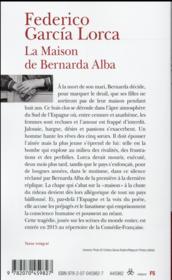 La maison de Bernarda Alba - 4ème de couverture - Format classique