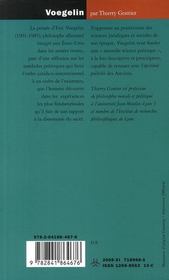 Voegelin ; symboles du politique - 4ème de couverture - Format classique