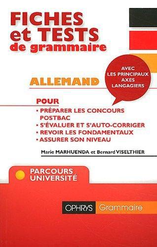 Fiches et tests de grammaire ; allemand