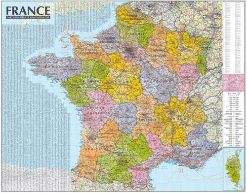 Carte murale de France ; administrative et rutière