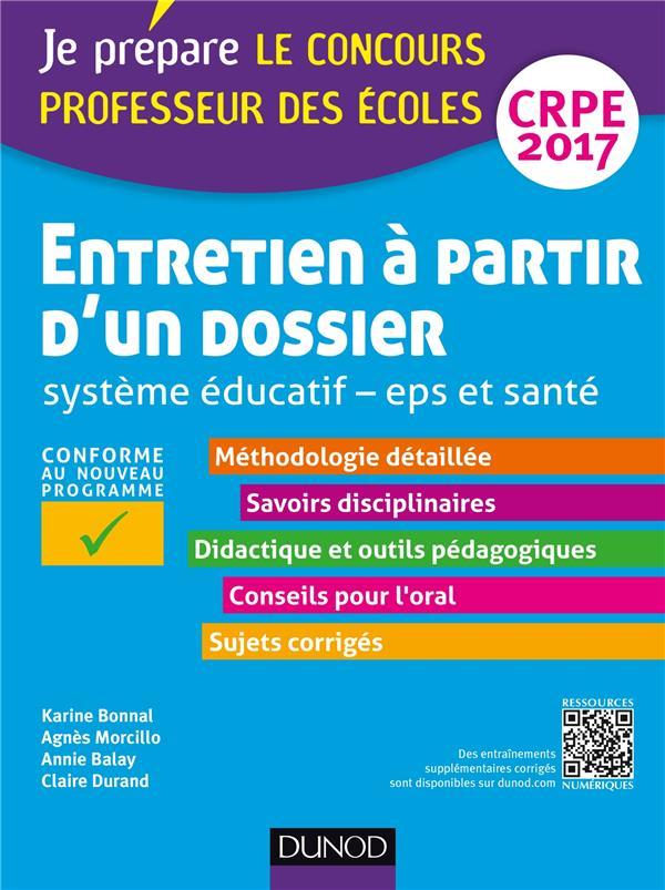 Je prépare ; entretien à partir d'un dossier ; système eéducatif, EPS et santé ; professeur des écol