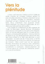 Vers la plenitude - en quete d'une spiritualite integrale - 4ème de couverture - Format classique