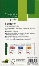 Dictionnaire Bordas poche : citations de la langue française - 4ème de couverture - Format classique