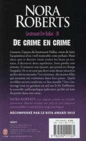 Lieutenant Eve Dallas T.38 ; de crime en crime - 4ème de couverture - Format classique