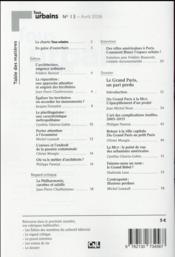 REVUE TOUS URBAINS N.13 ; le Grand Paris, un pari perdu - 4ème de couverture - Format classique