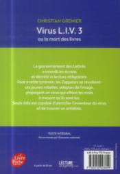 Virus L.I.V. 3 ou la mort des livres - 4ème de couverture - Format classique
