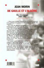 De Gaulle En Algerie. Mon Temoignage (1960-1962) - 4ème de couverture - Format classique