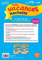 Mes vacances Hachette ; de la PS à la MS - 4ème de couverture - Format classique
