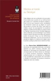 Médias et laïcité au Sénégal - 4ème de couverture - Format classique