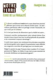 Notre Terre, éloge de la frugalité - 4ème de couverture - Format classique