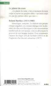 Le plaisir du texte - 4ème de couverture - Format classique